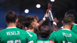 Floriana jiċċelebraw il-gowl tar-rebħa fl-aħħar logħba tagħhom kontra Hibernians li ntemmet 1-0. (Ritratt ta' Floriana FC)