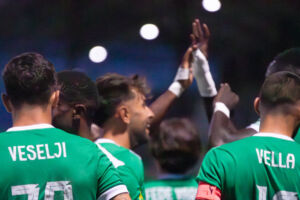 Floriana jiċċelebraw il-gowl tar-rebħa fl-aħħar logħba tagħhom kontra Hibernians li ntemmet 1-0. (Ritratt ta' Floriana FC)