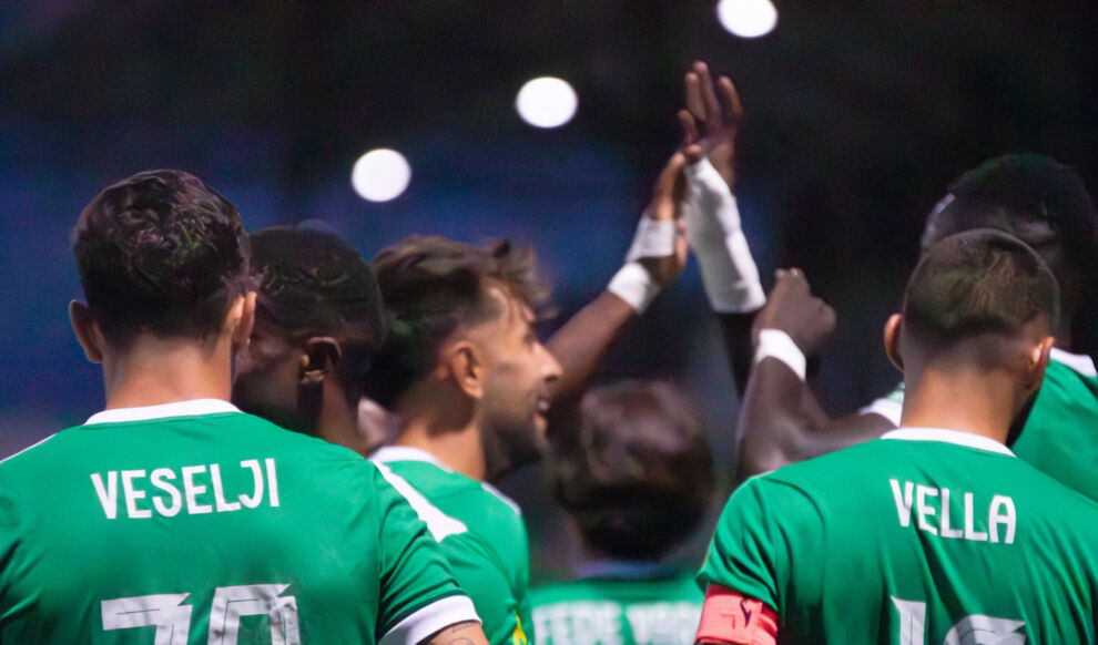 Floriana jiċċelebraw il-gowl tar-rebħa fl-aħħar logħba tagħhom kontra Hibernians li ntemmet 1-0. (Ritratt ta' Floriana FC)