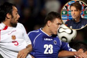 Azzjoni mill-aħħar partita bejn il-Bożnija u Ħerżegovina u Malta, li ntlagħbet f'Ġunju tal-2007. (Fiċ-ċirku - il-kowċ nazzjonali Malti, Emilio De Leo)