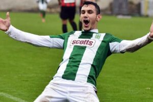 Juninho Cabral jiċċelebra l-gowl fl-aħħar rebħa ta' Floriana kontra Ħamrun Spartans sal-lum, fi Frar tal-2018. (Ritratt ta' Joe Borg)